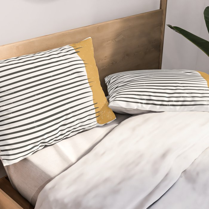 (White Background) Mid Century Modern Minimalist Rothko Inspired Color Field With Lines Geometric Style  Pillow Sham Gallery Image 2
