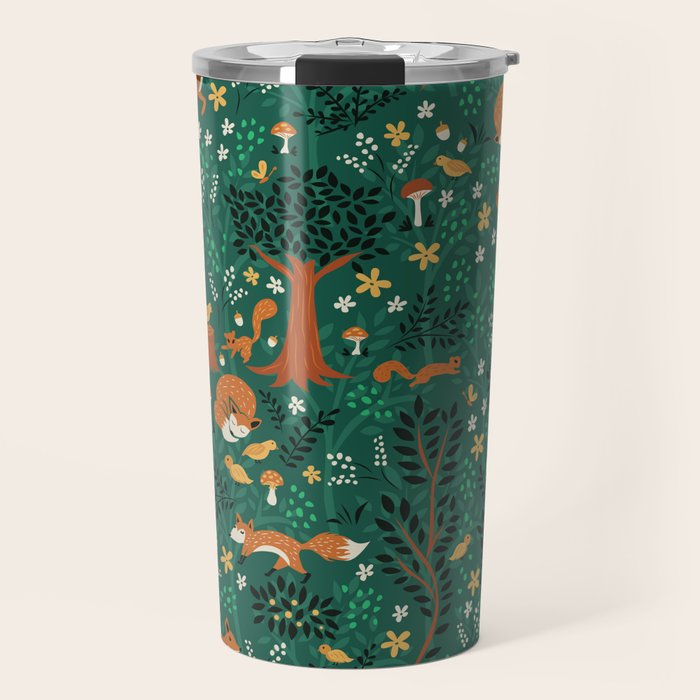 Foxes Playing in the Emerald Forest Travel Mug Gallery Image 1