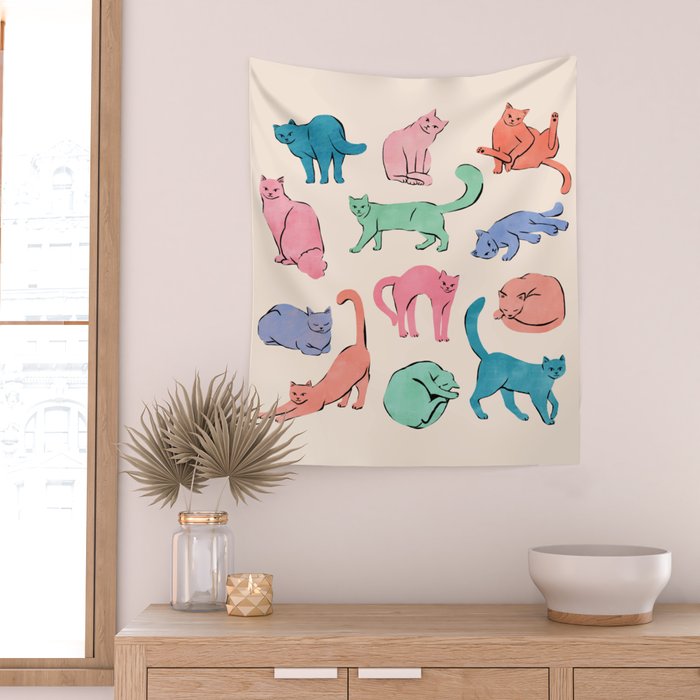 Pastel Cats Wall Tapestry Gallery Image 2