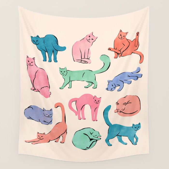 Pastel Cats Wall Tapestry Gallery Image 4