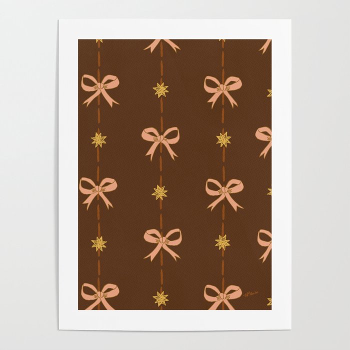 Cute Hair Bows and Stars in Brown and Peach Poster Gallery Image 1