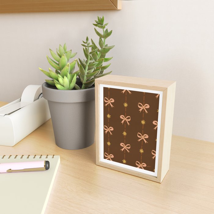 Cute Hair Bows and Stars in Brown and Peach Mini Art Print Gallery Image 2
