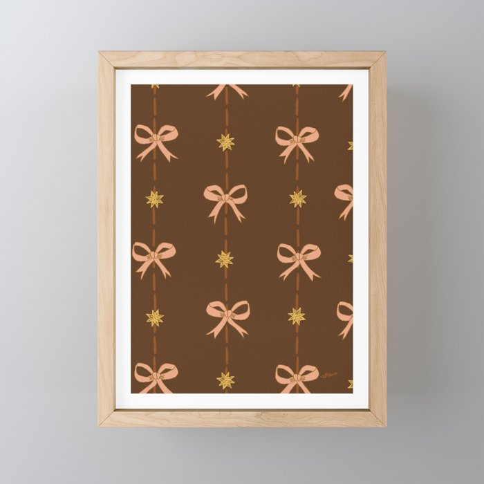 Cute Hair Bows and Stars in Brown and Peach Mini Art Print Gallery Image 1