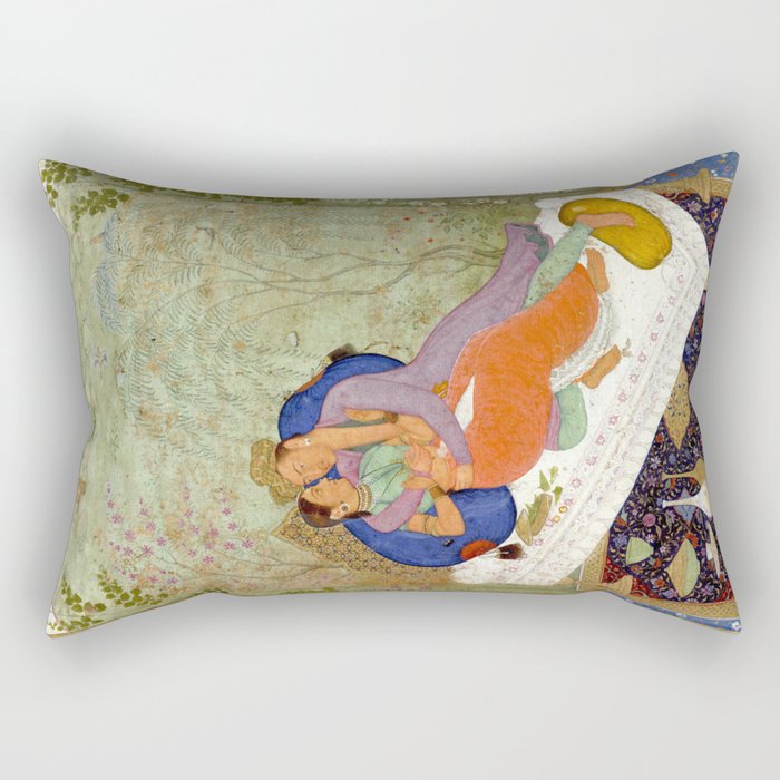 Embracing Couple Indian Painting Miniature Mughal Art Rectangular Pillow Gallery Image 1