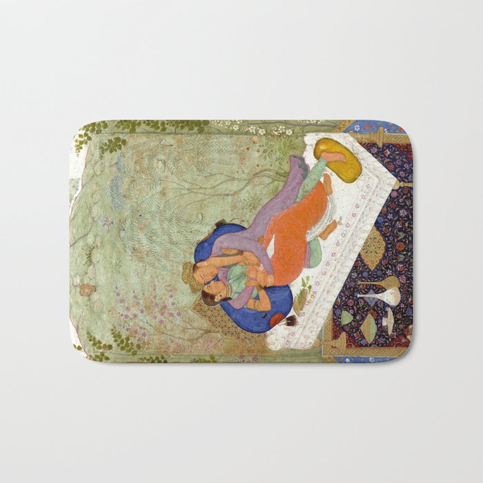 Embracing Couple Indian Painting Miniature Mughal Art Bath Mat Gallery Image 1