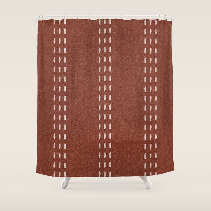 boho vertical stitch - rust Shower Curtain Gallery Image 1