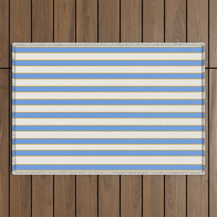 Vintage Cabana Stripe Blue And Gold Stripes Retro Boho Coastal Beach Vibe Outdoor Rug Gallery Image 1