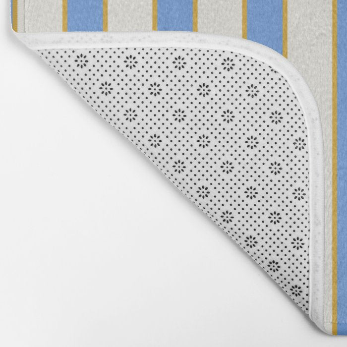 Vintage Cabana Stripe Blue And Gold Stripes Retro Boho Coastal Beach Vibe Bath Mat Gallery Image 2