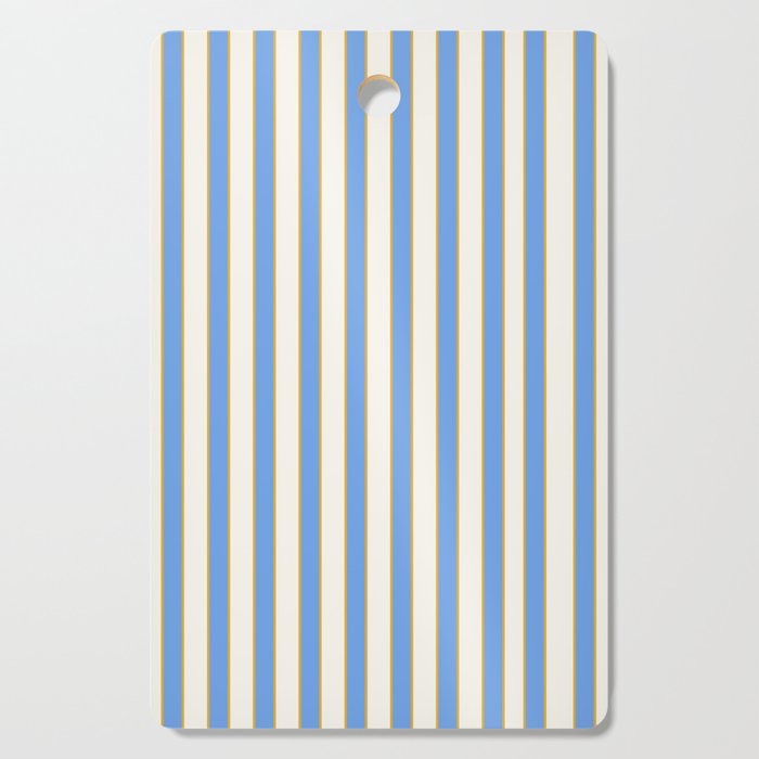 Vintage Cabana Stripe Blue And Gold Stripes Retro Boho Coastal Beach Vibe Cutting Board Gallery Image 1