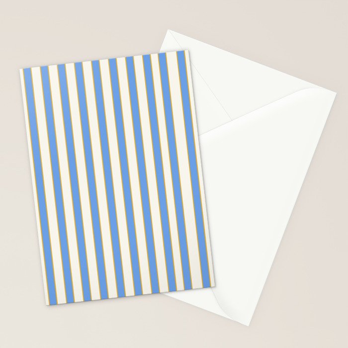 Vintage Cabana Stripe Blue And Gold Stripes Retro Boho Coastal Beach Vibe Stationery Card Gallery Image 2