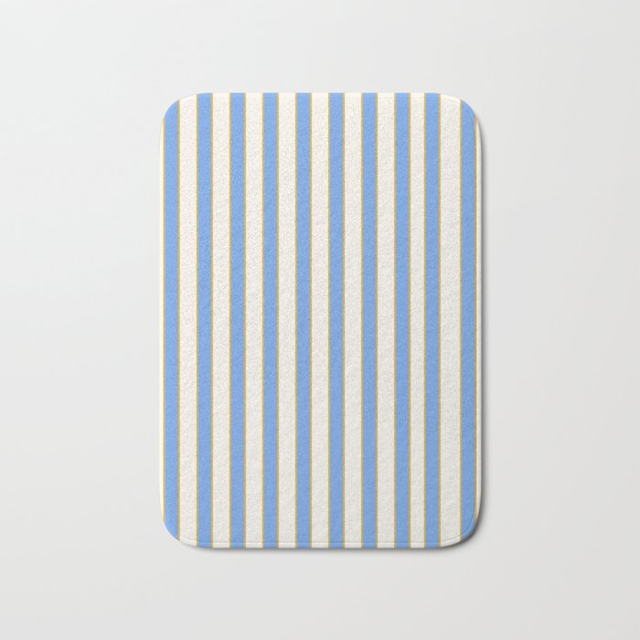 Vintage Cabana Stripe Blue And Gold Stripes Retro Boho Coastal Beach Vibe Bath Mat Gallery Image 1