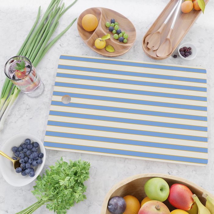 Vintage Cabana Stripe Blue And Gold Stripes Retro Boho Coastal Beach Vibe Cutting Board Gallery Image 2