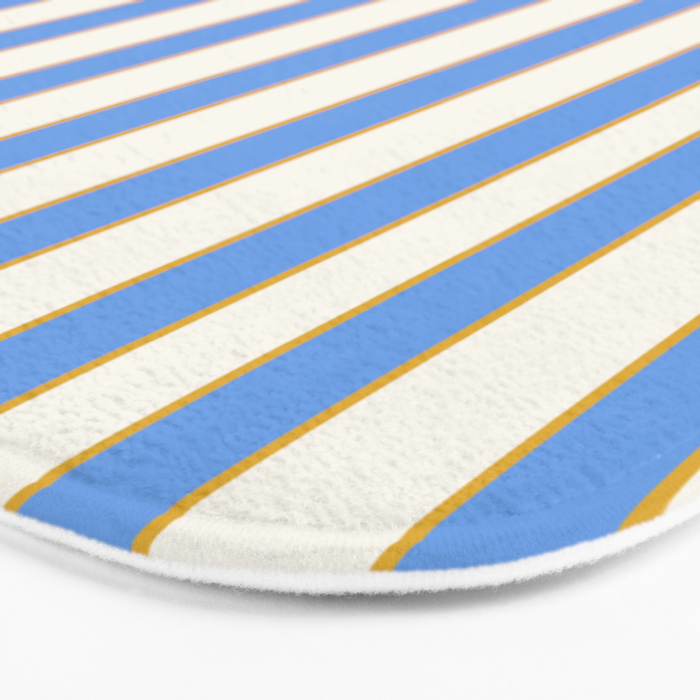 Vintage Cabana Stripe Blue And Gold Stripes Retro Boho Coastal Beach Vibe Bath Mat Gallery Image 3
