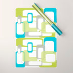 Mid-Century Modern Rectangle Design Blue Green and Gray Wrapping Paper Gallery Image 1