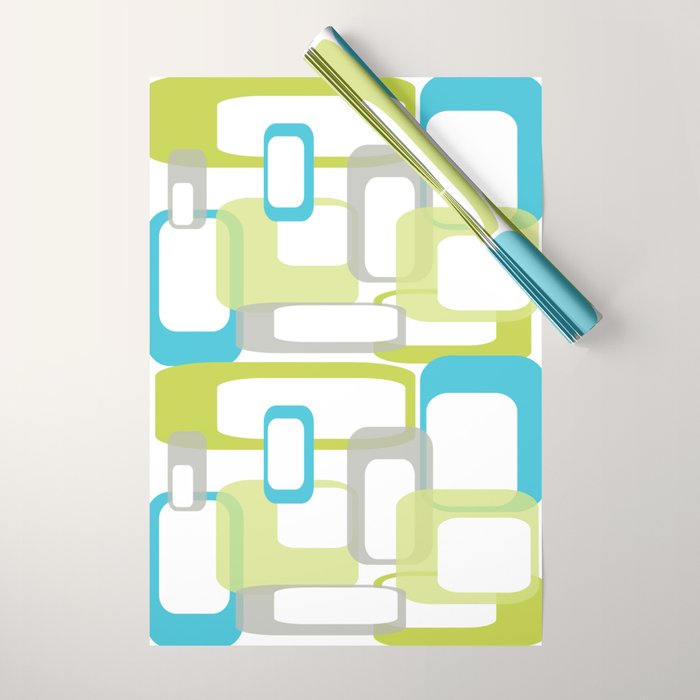 Mid-Century Modern Rectangle Design Blue Green and Gray Wrapping Paper Gallery Image 1