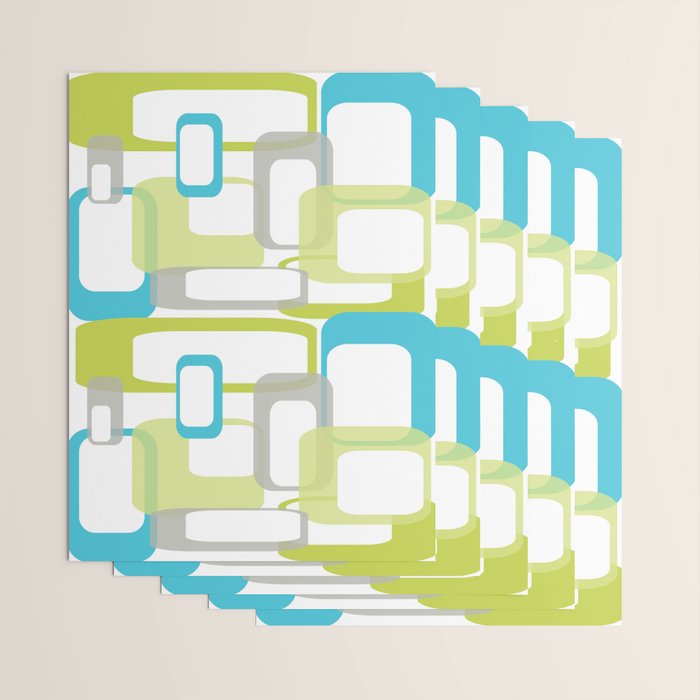 Mid-Century Modern Rectangle Design Blue Green and Gray Wrapping Paper Gallery Image 3