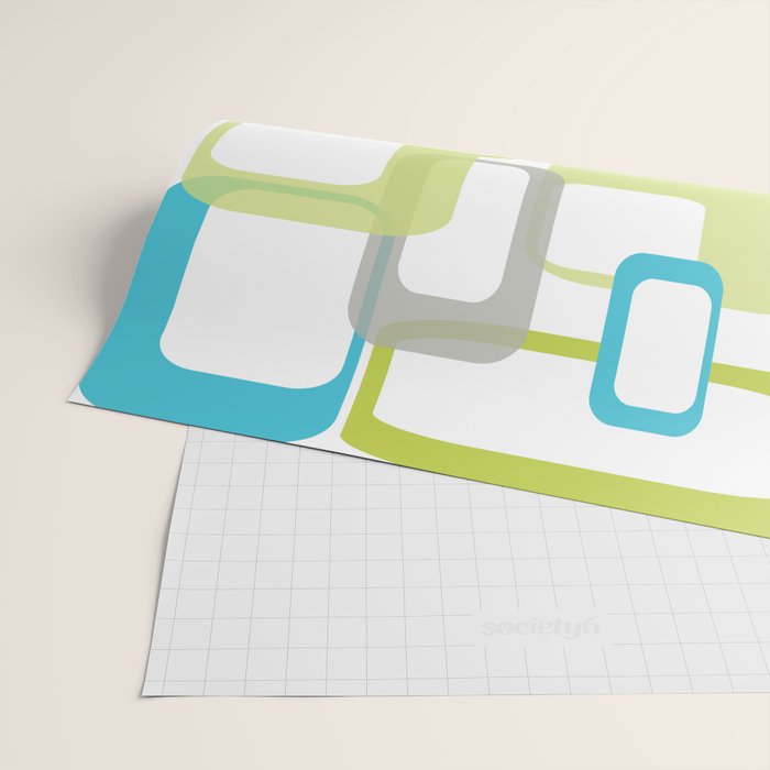 Mid-Century Modern Rectangle Design Blue Green and Gray Wrapping Paper Gallery Image 2