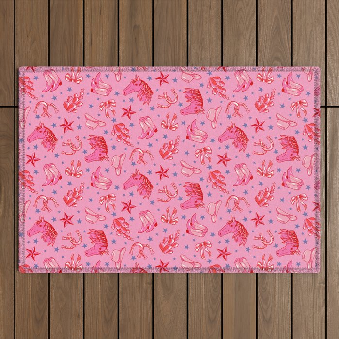 Cowgirl Christmas - pink and red Outdoor Rug Gallery Image 1