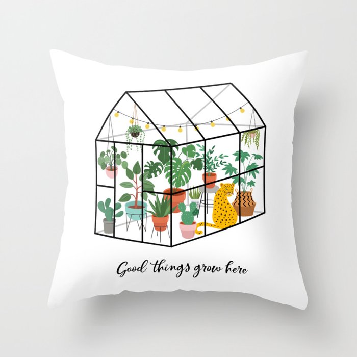 Good Things Grow Here Illustrated Quote Throw Pillow Gallery Image 6