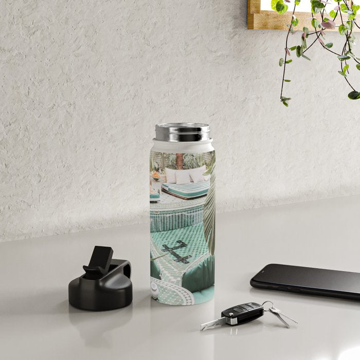 Travel Photography Art Print | Tropical Plant Leaves In Marrakech Photo | Green Pool Interior Design Water Bottle Gallery Image 5