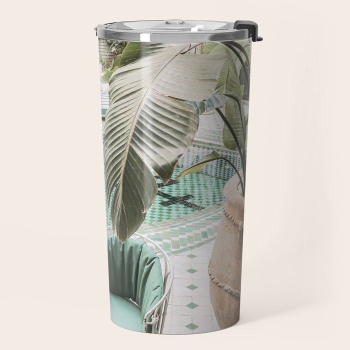 Travel Photography Art Print | Tropical Plant Leaves In Marrakech Photo | Green Pool Interior Design Travel Mug Gallery Image 2