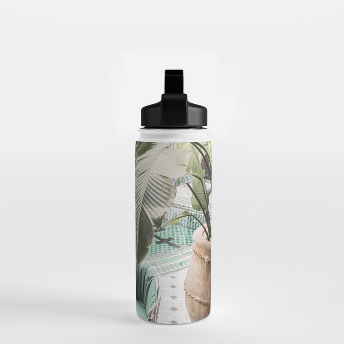 Travel Photography Art Print | Tropical Plant Leaves In Marrakech Photo | Green Pool Interior Design Water Bottle Gallery Image 2