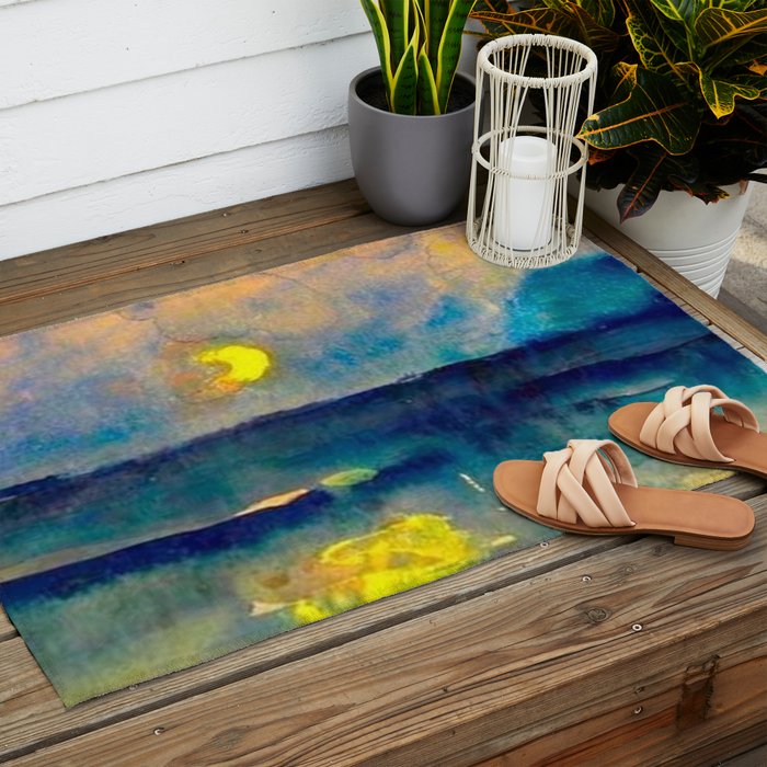 Yellow Moon (Over the Sea) landscape painting by Emil Nolde Outdoor Rug Gallery Image 2