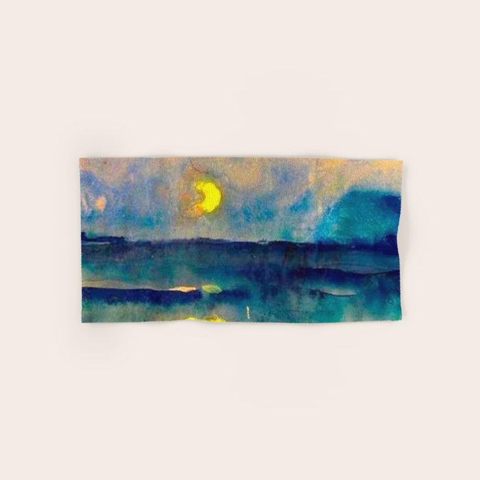 Yellow Moon (Over the Sea) landscape painting by Emil Nolde Bath Towel Gallery Image 1