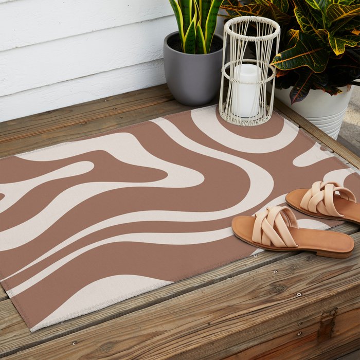 Modern Retro Liquid Swirl Abstract Inspired by PANTONE 17 1230 Color of the Year Mocha Mousse Outdoor Rug Gallery Image 2