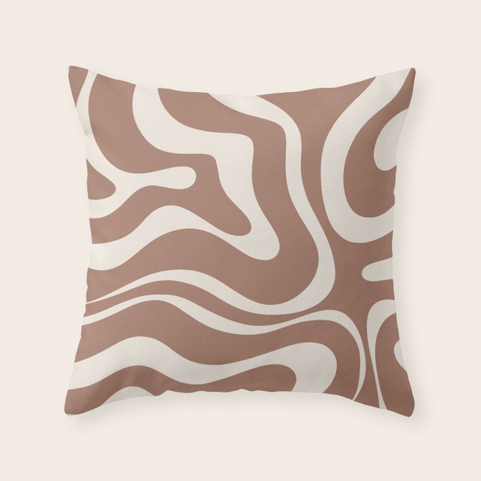 Modern Retro Liquid Swirl Abstract Inspired by PANTONE 17 1230 Color of the Year Mocha Mousse Throw Pillow Gallery Image 6