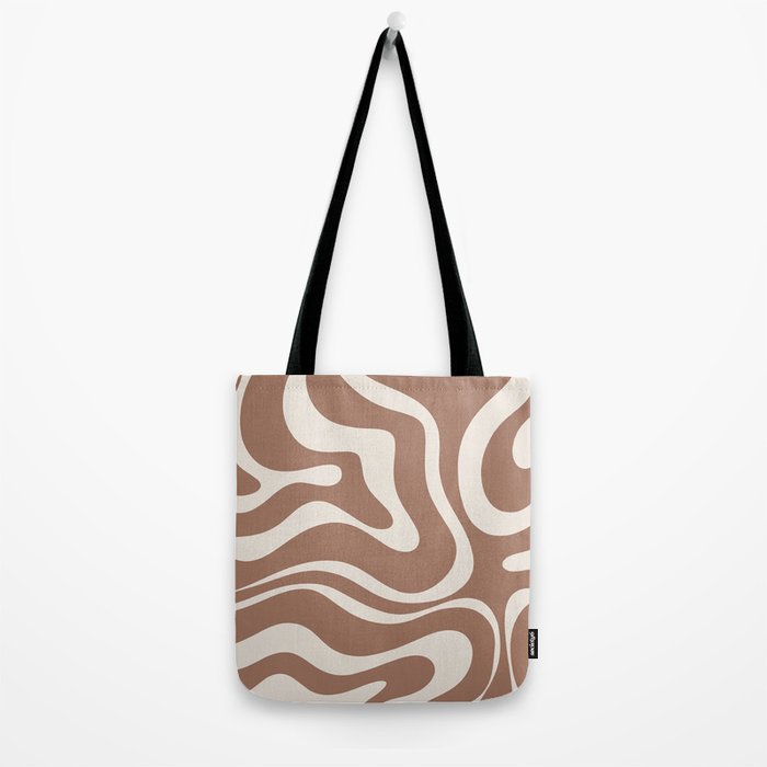 Modern Retro Liquid Swirl Abstract Inspired by PANTONE 17 1230 Color of the Year Mocha Mousse Tote Bag Gallery Image 2