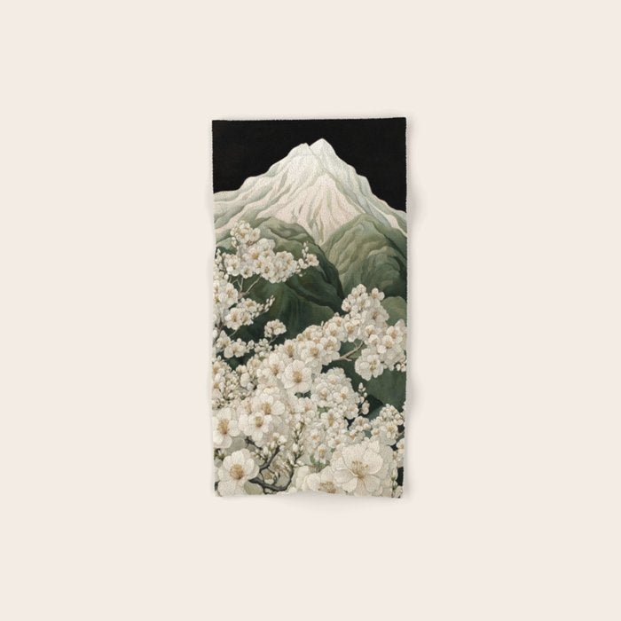 Japanese Floral Wall Art Mountain Poster Sage Green Wabi Sabi japandi  botanical Flower Painting Bath Towel Gallery Image 1