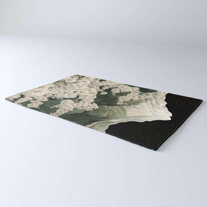 Japanese Floral Wall Art Mountain Poster Sage Green Wabi Sabi japandi  botanical Flower Painting Rug Gallery Image 3