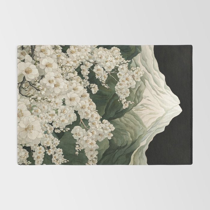 Japanese Floral Wall Art Mountain Poster Sage Green Wabi Sabi japandi  botanical Flower Painting Rug Gallery Image 2
