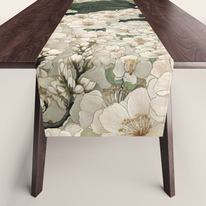 Japanese Floral Wall Art Mountain Poster Sage Green Wabi Sabi japandi  botanical Flower Painting Table Runner Gallery Image 1