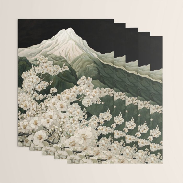 Japanese Floral Wall Art Mountain Poster Sage Green Wabi Sabi japandi  botanical Flower Painting Wrapping Paper Gallery Image 3