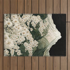 Japanese Floral Wall Art Mountain Poster Sage Green Wabi Sabi japandi  botanical Flower Painting Outdoor Rug Gallery Image 1
