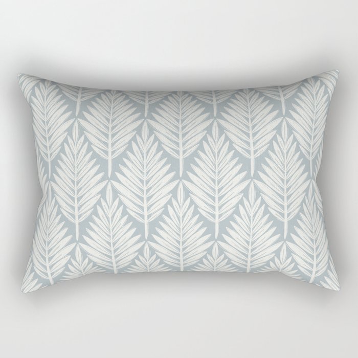 Linocut Palm Leaves . Coastal Blue Rectangular Pillow Gallery Image 1
