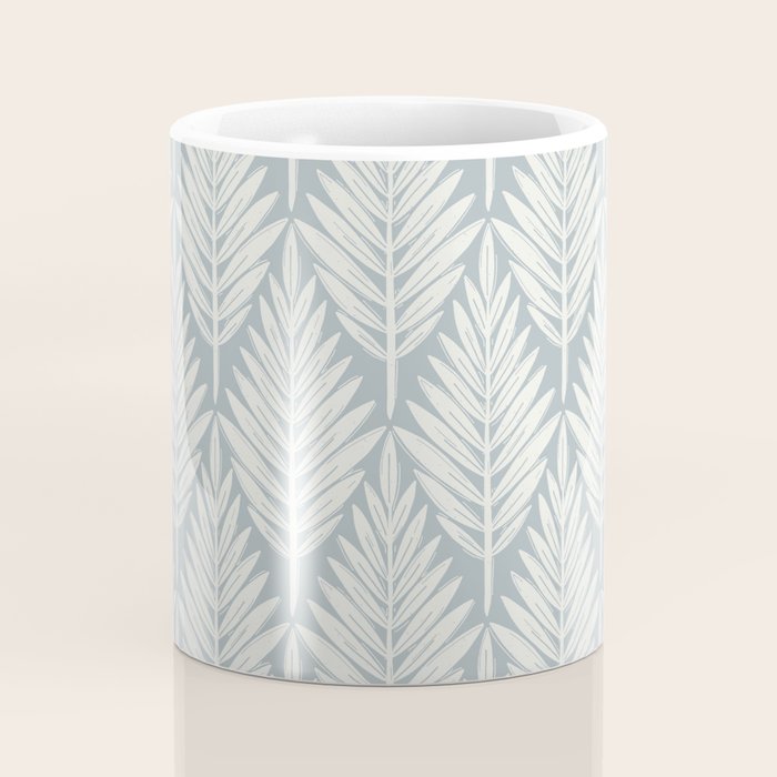 Linocut Palm Leaves . Coastal Blue Coffee Mug Gallery Image 4