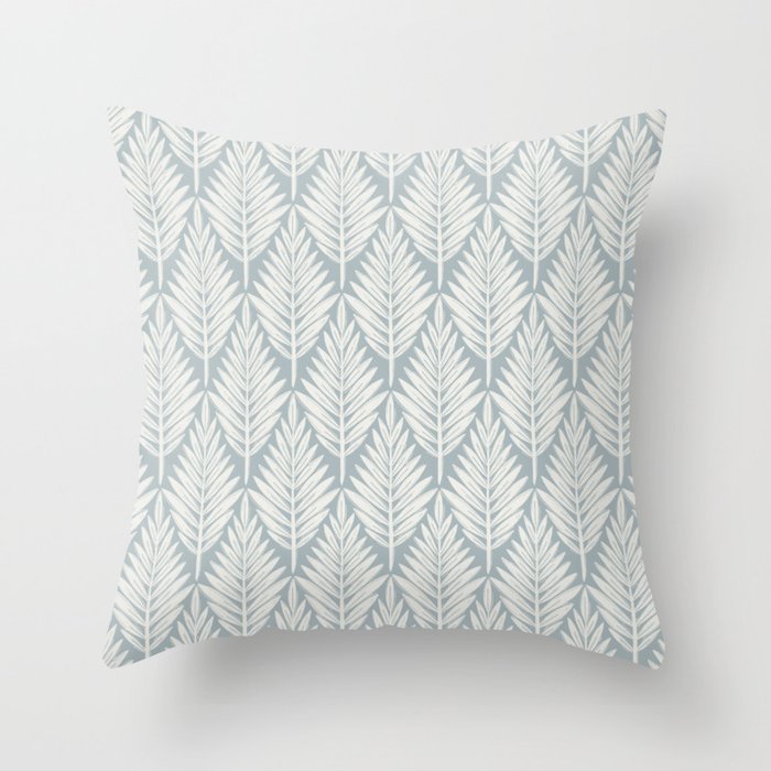 Linocut Palm Leaves . Coastal Blue Throw Pillow Gallery Image 6