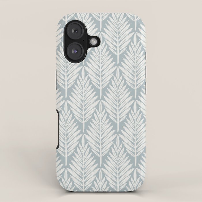 Linocut Palm Leaves . Coastal Blue iPhone Case Gallery Image 1