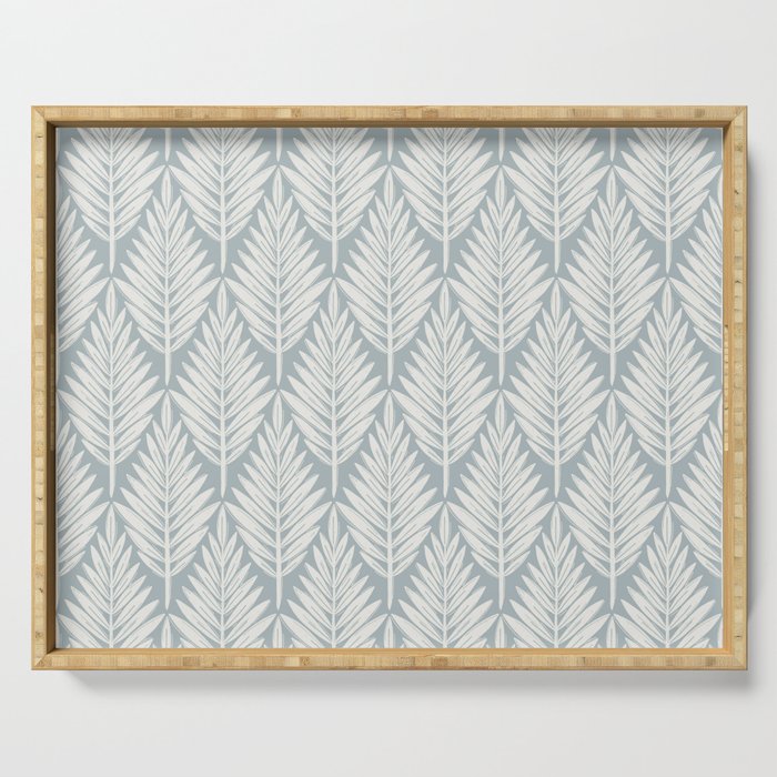 Linocut Palm Leaves . Coastal Blue Serving Tray Gallery Image 1