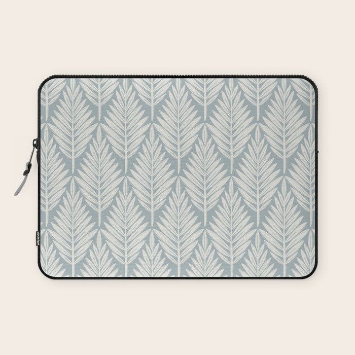 Linocut Palm Leaves . Coastal Blue Laptop Sleeve Gallery Image 1