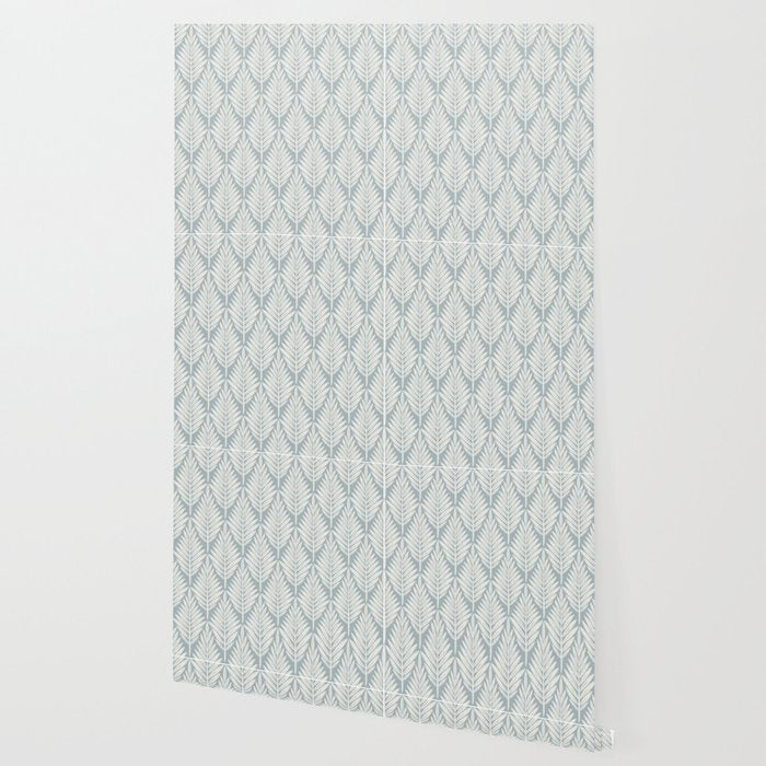 Linocut Palm Leaves . Coastal Blue Wallpaper Gallery Image 2