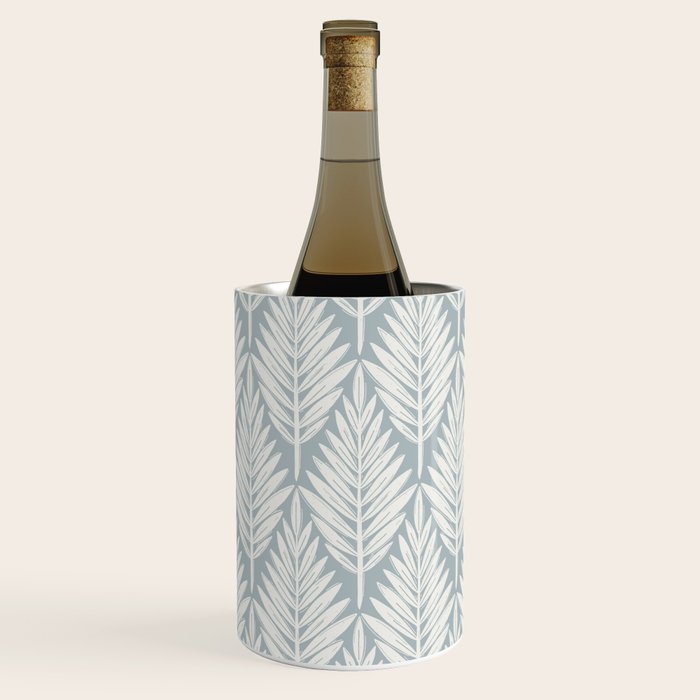 Linocut Palm Leaves . Coastal Blue Wine Chiller Gallery Image 3