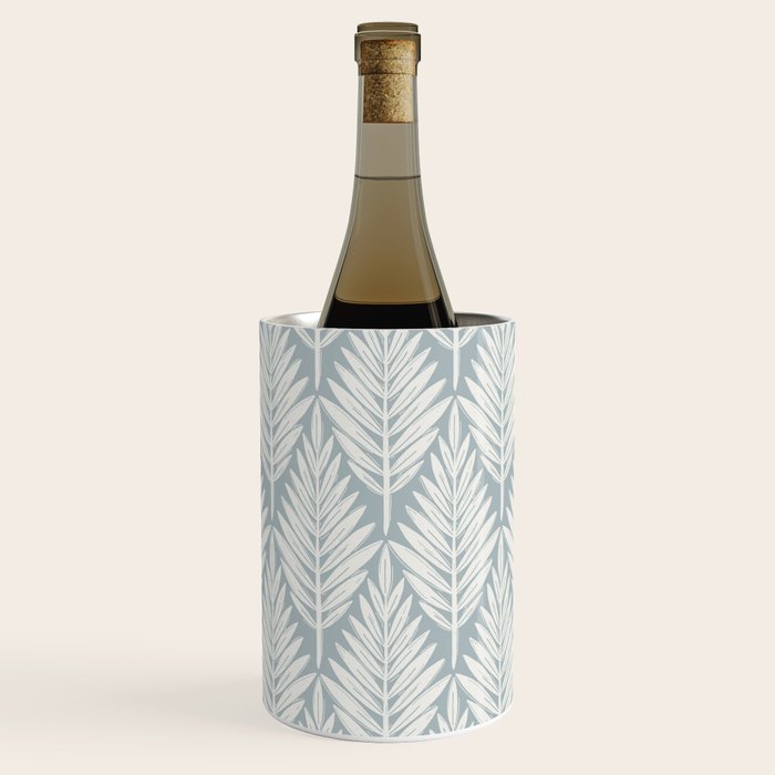 Linocut Palm Leaves . Coastal Blue Wine Chiller Gallery Image 1