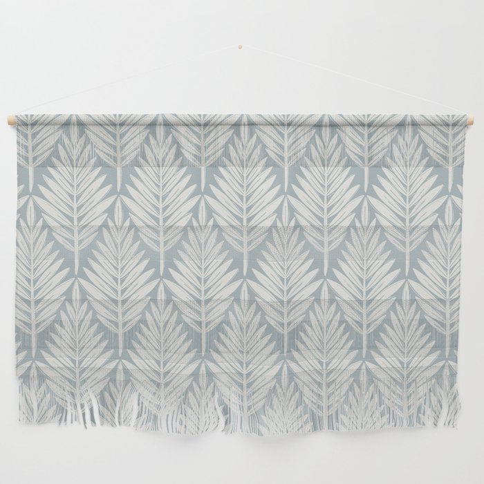 Linocut Palm Leaves . Coastal Blue Wall Hanging Gallery Image 1