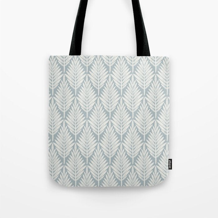 Linocut Palm Leaves . Coastal Blue Tote Bag Gallery Image 1