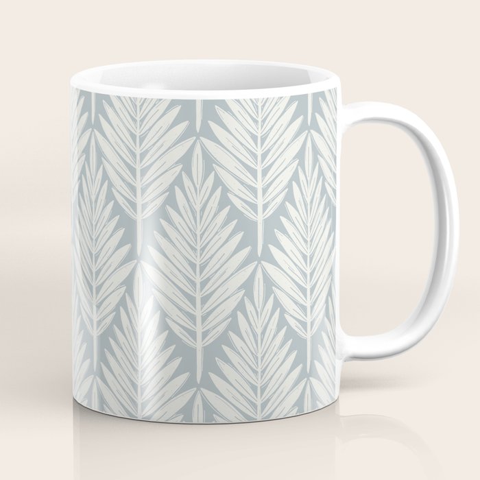 Linocut Palm Leaves . Coastal Blue Coffee Mug Gallery Image 1