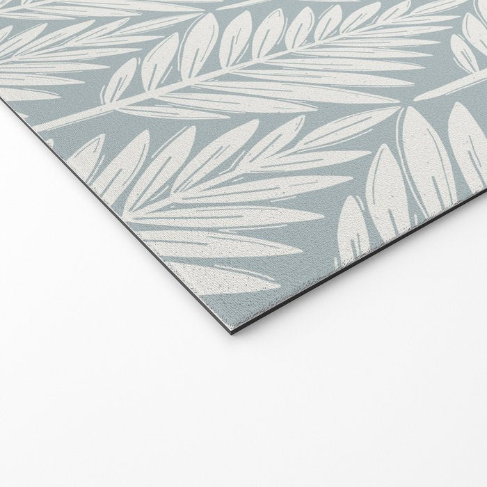 Linocut Palm Leaves . Coastal Blue Welcome Mat Gallery Image 2